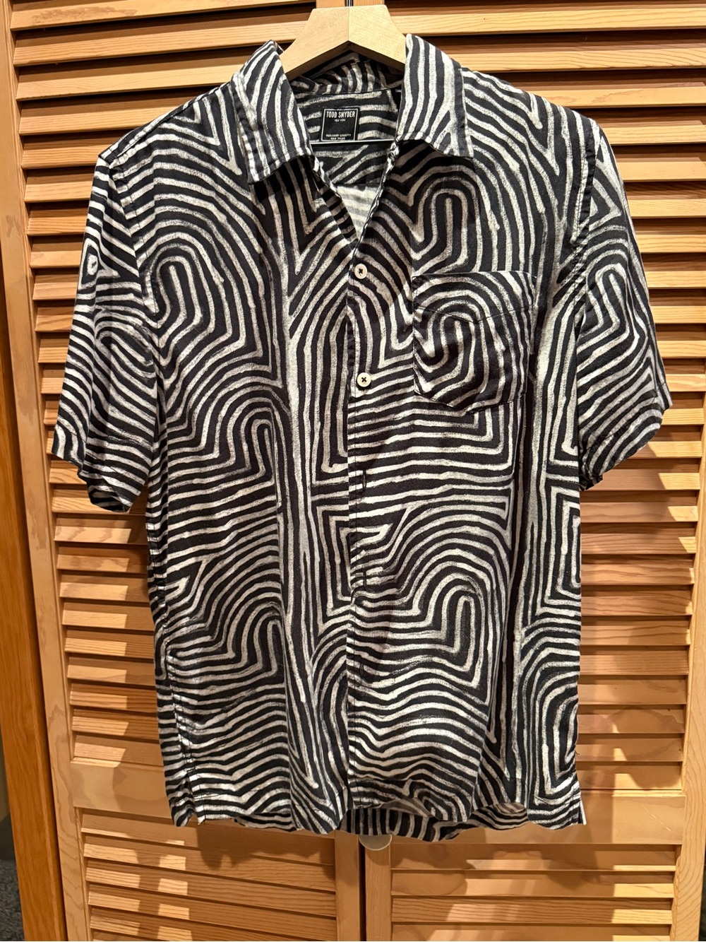 Todd Snyder Camp Shirt- Black & Gray Abstract Pattern